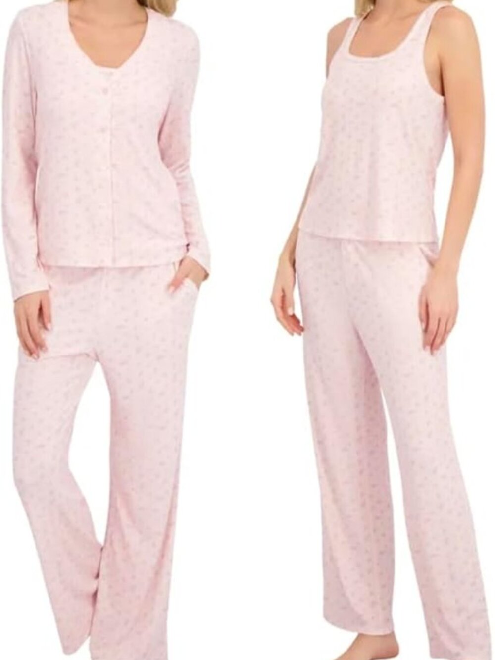 Live2Lounge Women’s Plus Size 2X 3 Piece Pink Cardigan Tank Pant Set NWT